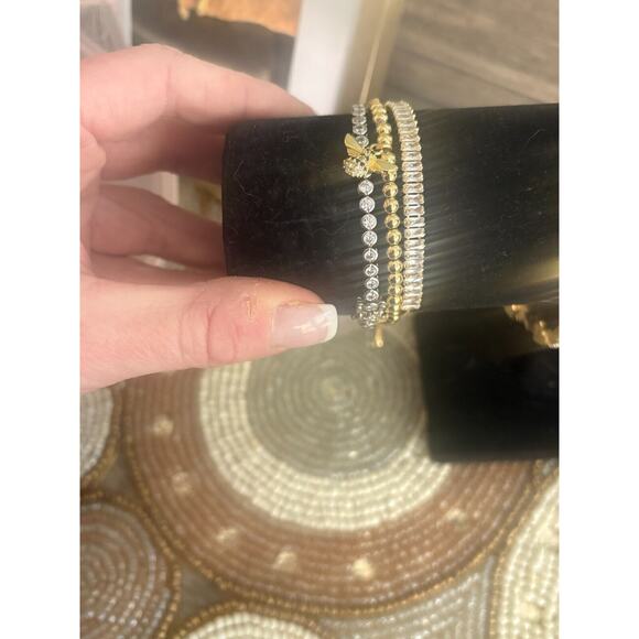 Set of Three Gold Plated Elastic/Adjustable Beaded/Crystal Diamond Bracelet - Picture 3 of 7